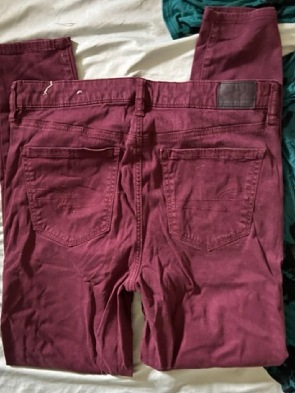 AEO stretch  size 10 womens denim maroon jeans pants ten ladies